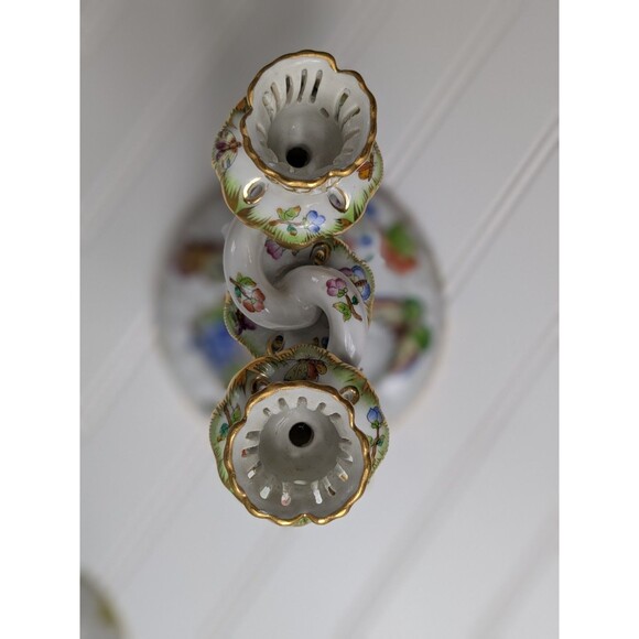 Herend Queen Victoria Green Border Double Candlesticks Set of 2 - Picture 5 of 16